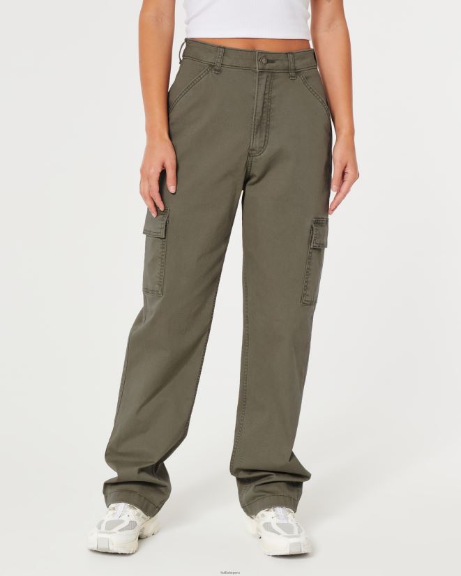 educación física Hollister pantalones tipo cargo de tiro superalto verde oliva 086N62649 mujer fondos