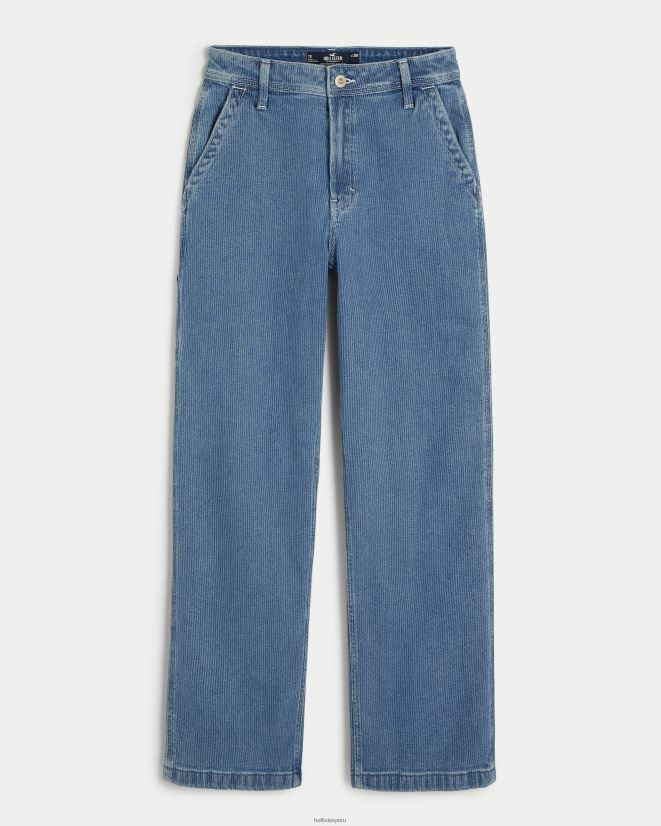 educación física Hollister Vaqueros carpinteros de tiro medio con estampado de ferrocarril y tiro superalto raya de lavado medio 086N62595 mujer fondos