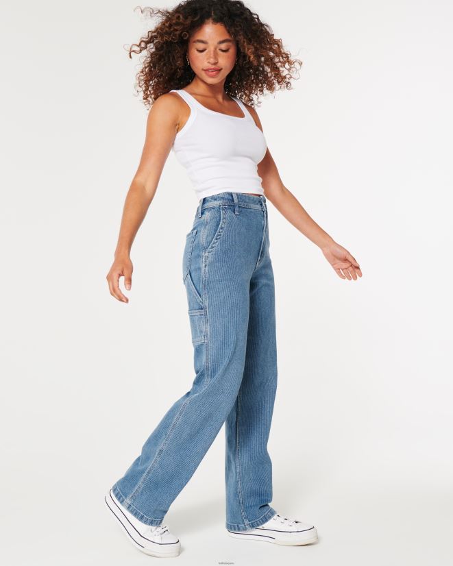 educación física Hollister Vaqueros carpinteros de tiro medio con estampado de ferrocarril y tiro superalto raya de lavado medio 086N62595 mujer fondos