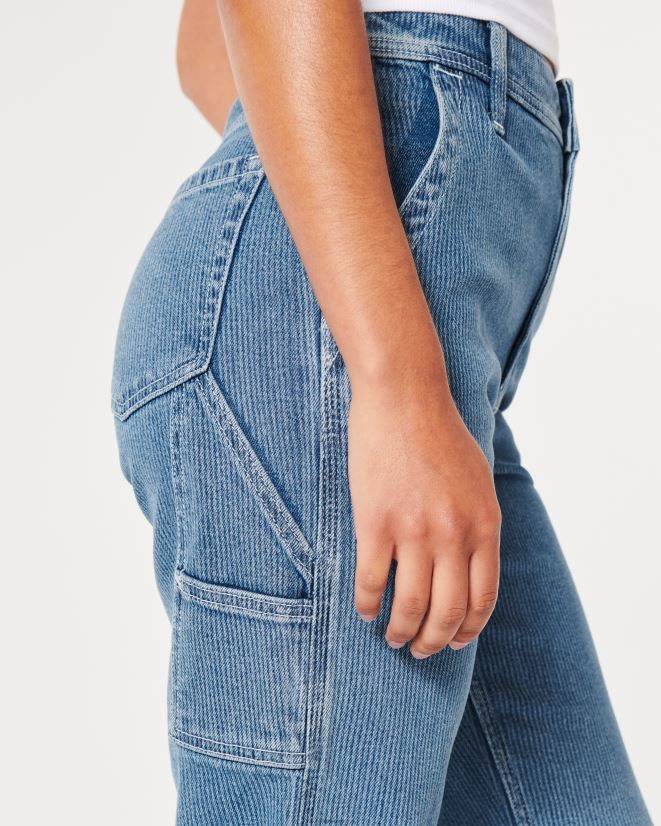 educación física Hollister Vaqueros carpinteros de tiro medio con estampado de ferrocarril y tiro superalto raya de lavado medio 086N62595 mujer fondos