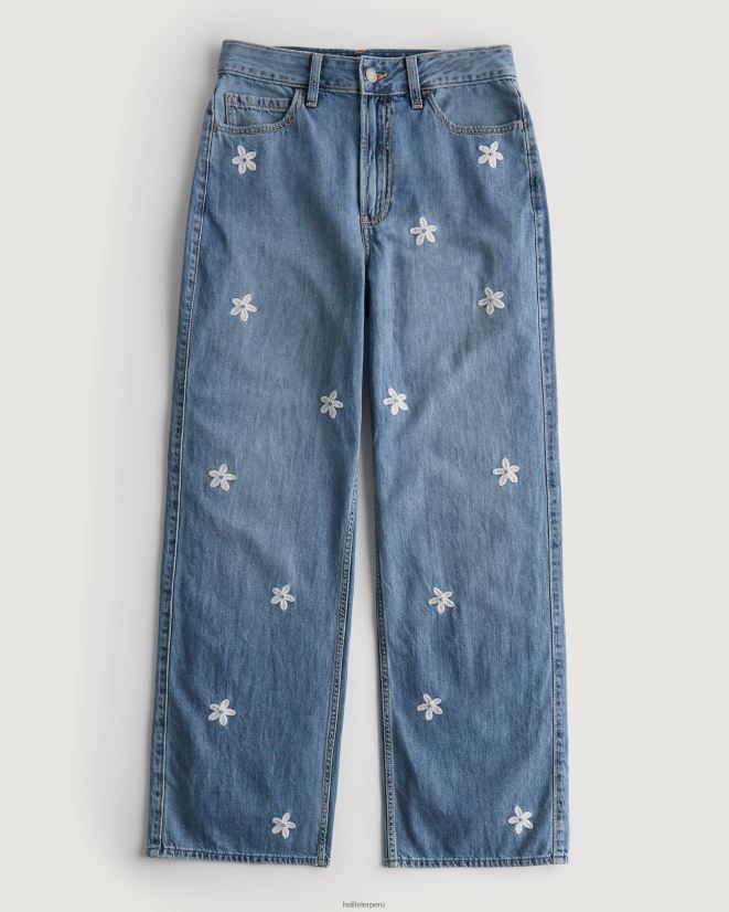 educación física Hollister jeans baggy de tiro medio con lavado medio y bordado floral lavado medio floral 086N62687 mujer fondos