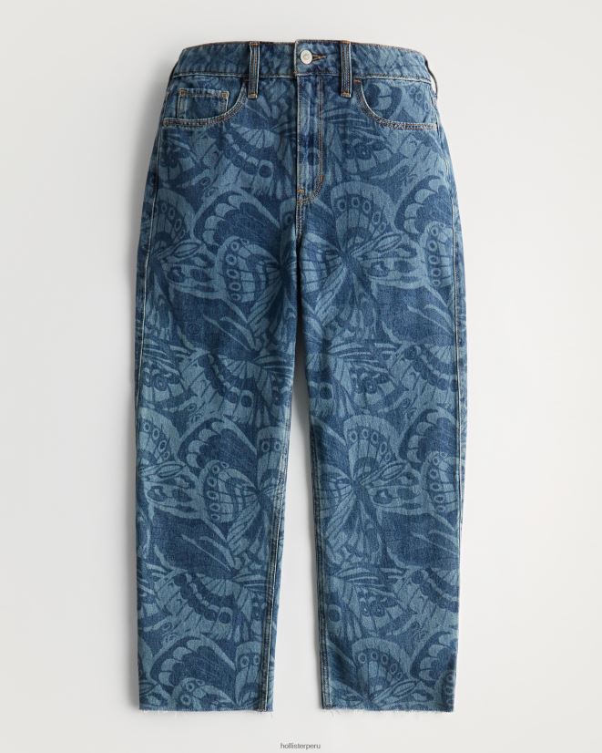 educación física Hollister jeans barril con tiro alto y lavado oscuro con estampado de mariposas impresión oscura 086N62699 mujer fondos