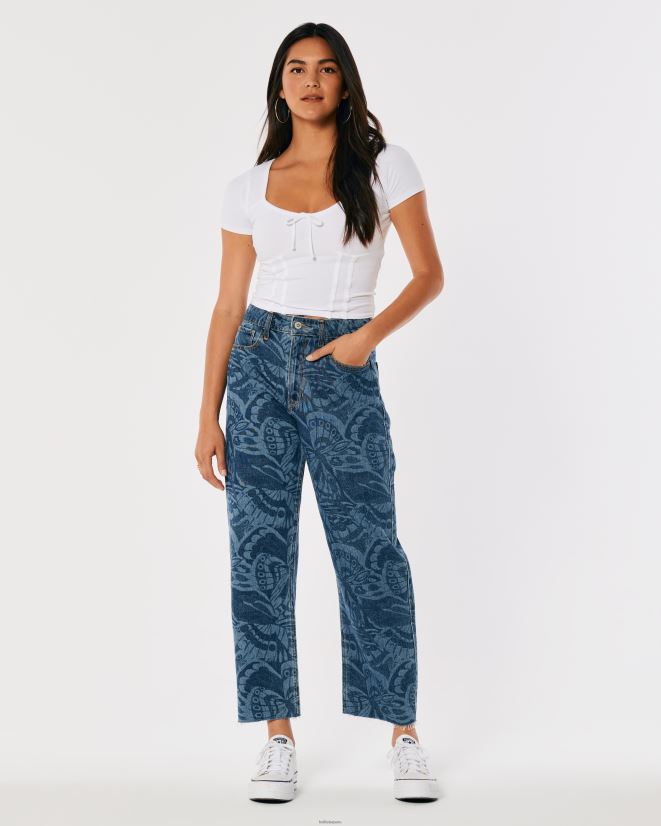educación física Hollister jeans barril con tiro alto y lavado oscuro con estampado de mariposas impresión oscura 086N62699 mujer fondos