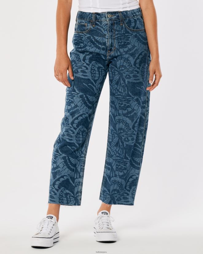 educación física Hollister jeans barril con tiro alto y lavado oscuro con estampado de mariposas impresión oscura 086N62699 mujer fondos