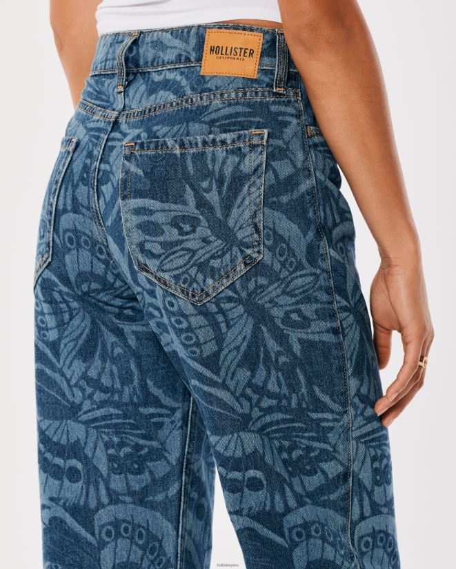 educación física Hollister jeans barril con tiro alto y lavado oscuro con estampado de mariposas impresión oscura 086N62699 mujer fondos