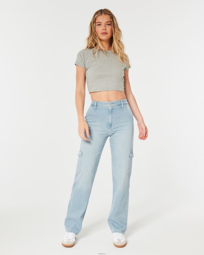 educación física Hollister jeans cargo dad de tiro superalto con lavado claro ligero con bolsillos 086N62584 mujer fondos