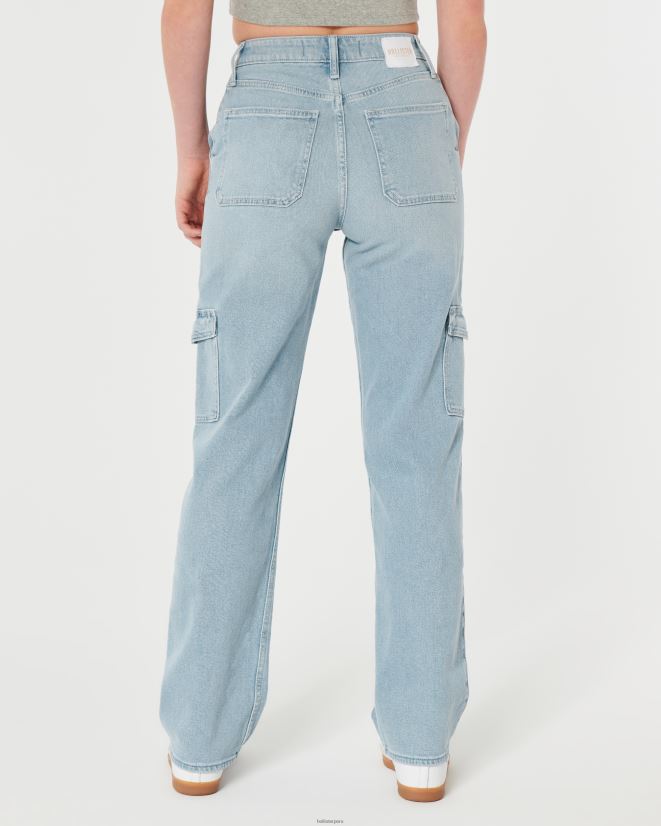 educación física Hollister jeans cargo dad de tiro superalto con lavado claro ligero con bolsillos 086N62584 mujer fondos