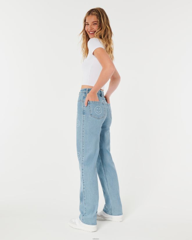 educación física Hollister jeans dad de tiro alto con lavado medio y estampado de caritas sonrientes luz 086N62702 mujer fondos
