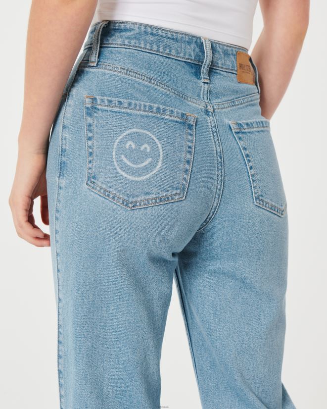 educación física Hollister jeans dad de tiro alto con lavado medio y estampado de caritas sonrientes luz 086N62702 mujer fondos