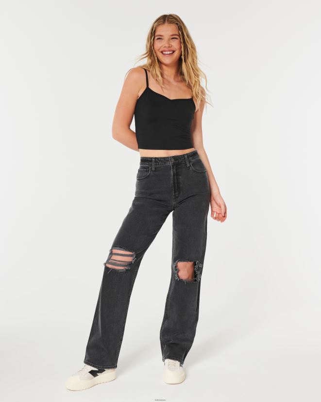 educación física Hollister jeans dad de tiro alto con rotos y lavados en negro lavado negro rasgado 086N62648 mujer fondos