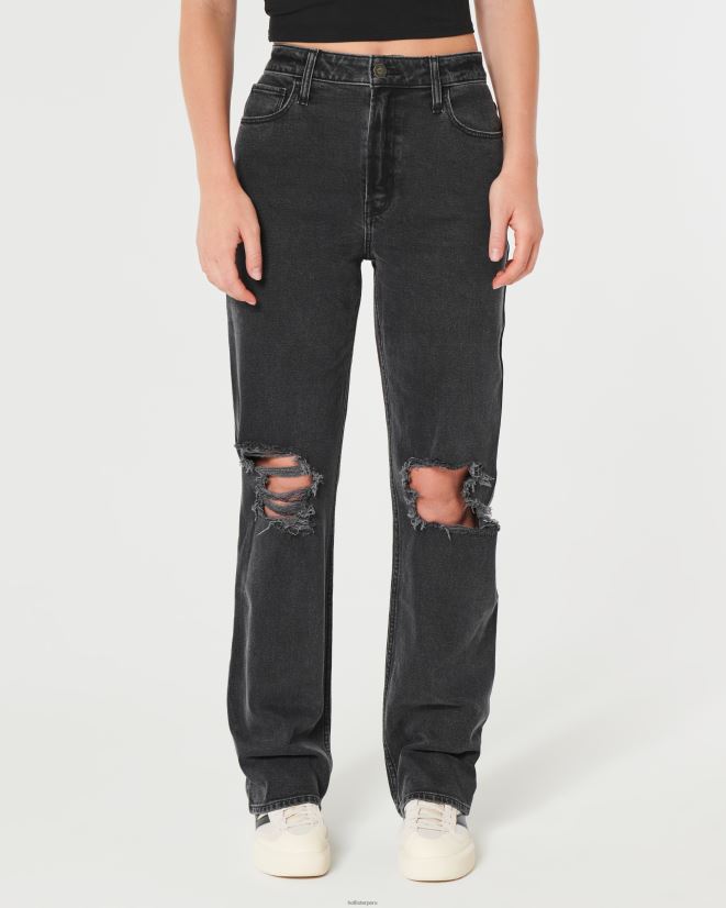 educación física Hollister jeans dad de tiro alto con rotos y lavados en negro lavado negro rasgado 086N62648 mujer fondos