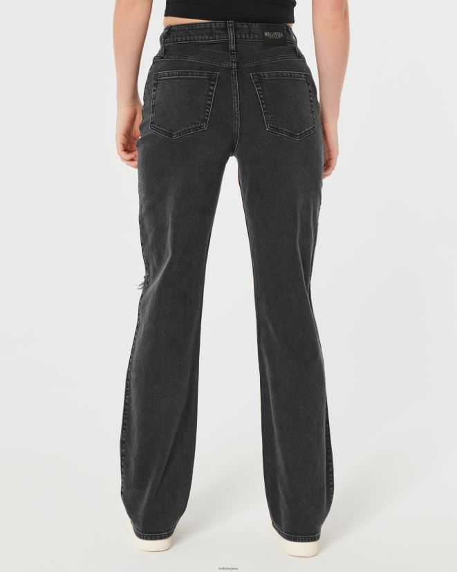 educación física Hollister jeans dad de tiro alto con rotos y lavados en negro lavado negro rasgado 086N62648 mujer fondos
