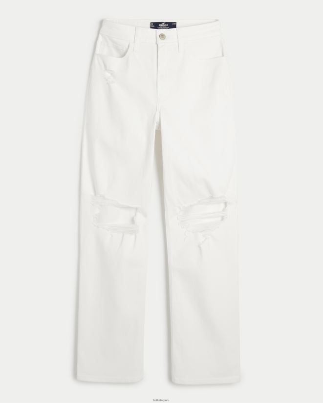 educación física Hollister jeans dad de tiro muy alto con rotos en blanco blanco rasgado 086N62601 mujer fondos