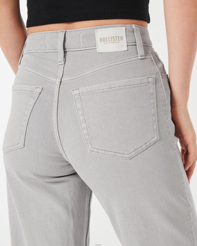 educación física Hollister jeans dad de tiro muy alto en gris gris claro 086N62726 mujer fondos