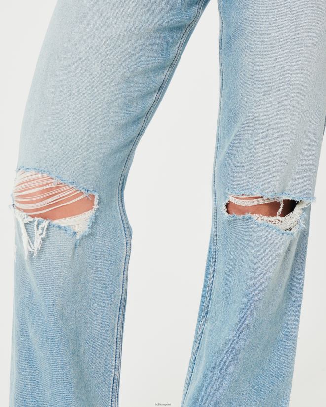 educación física Hollister jeans dad de tiro superalto con rotos y lavado claro lavado claro rasgado 086N62510 mujer fondos