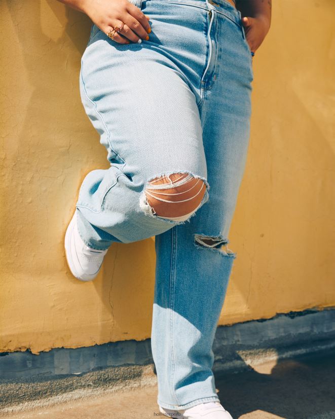 educación física Hollister jeans dad de tiro superalto con rotos y lavado claro lavado claro rasgado 086N62510 mujer fondos