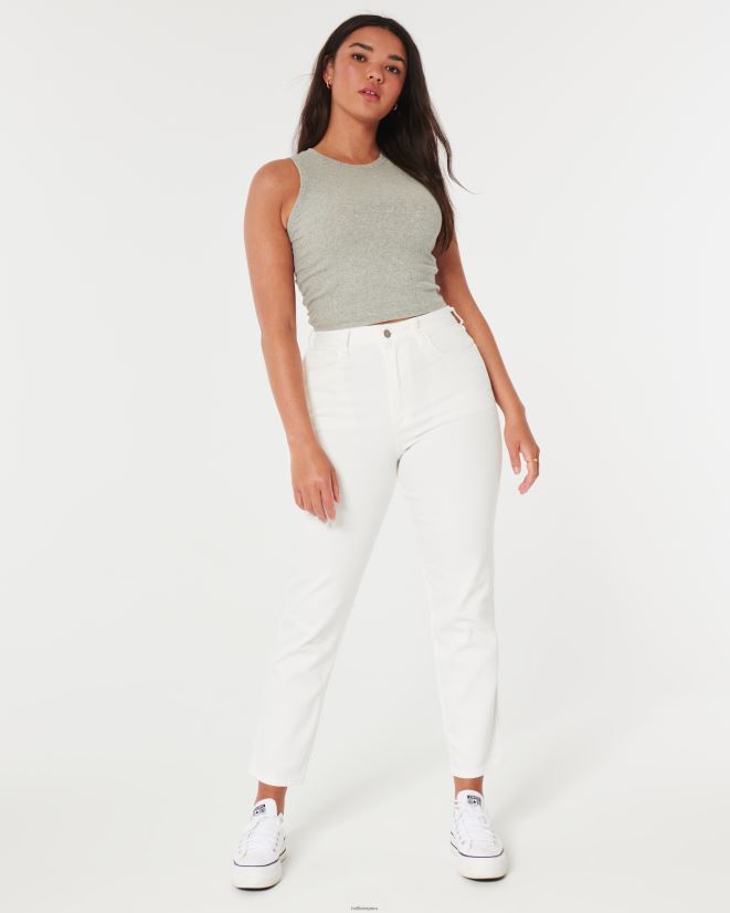 educación física Hollister jeans mom curvy de tiro muy alto en blanco crema 086N62578 mujer fondos