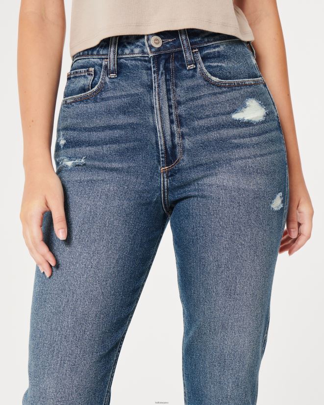educación física Hollister jeans mom curvy de tiro superalto con rotos y lavado oscuro lavado medio rasgado 086N62539 mujer fondos