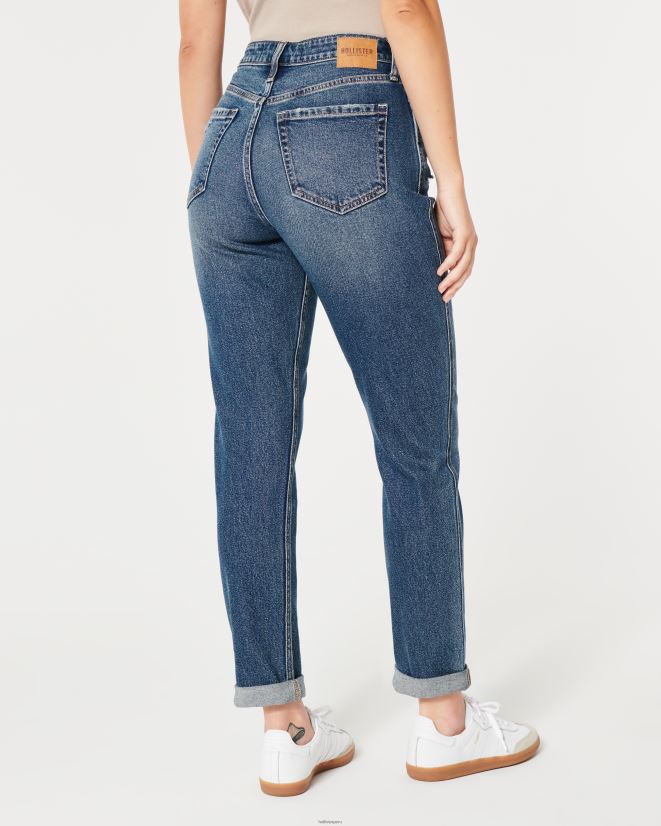 educación física Hollister jeans mom curvy de tiro superalto con rotos y lavado oscuro lavado medio rasgado 086N62539 mujer fondos