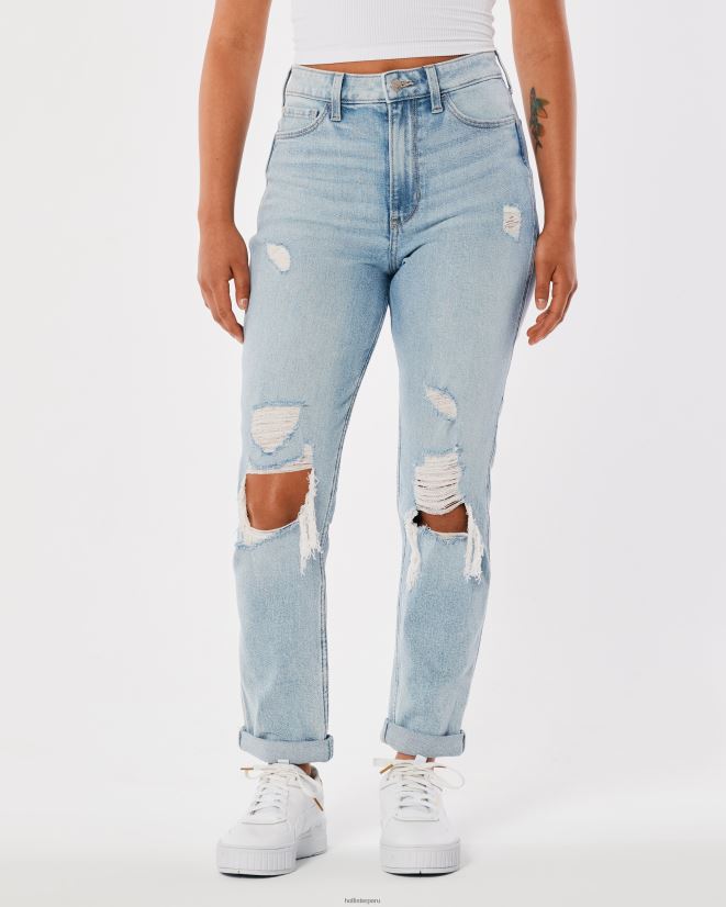 educación física Hollister jeans mom de tiro superalto con rotos y lavado claro luz destruir 086N62525 mujer fondos
