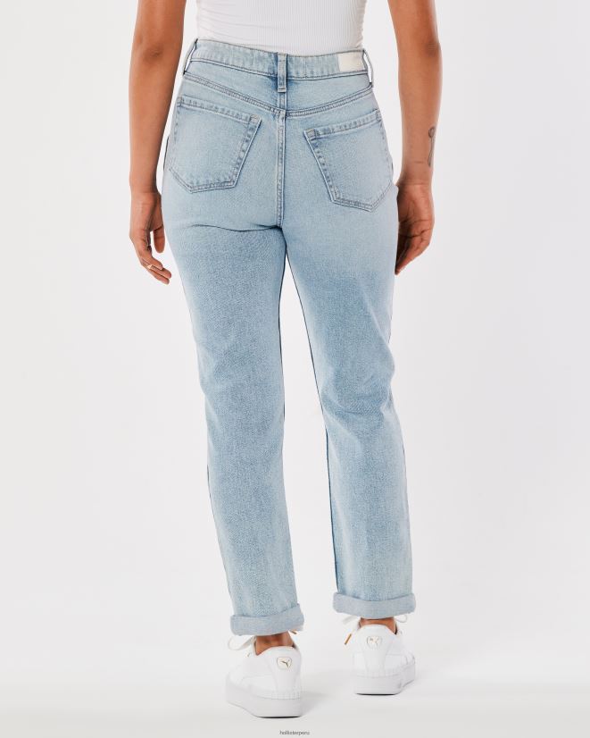 educación física Hollister jeans mom de tiro superalto con rotos y lavado claro luz destruir 086N62525 mujer fondos