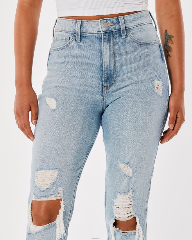 educación física Hollister jeans mom de tiro superalto con rotos y lavado claro luz destruir 086N62525 mujer fondos