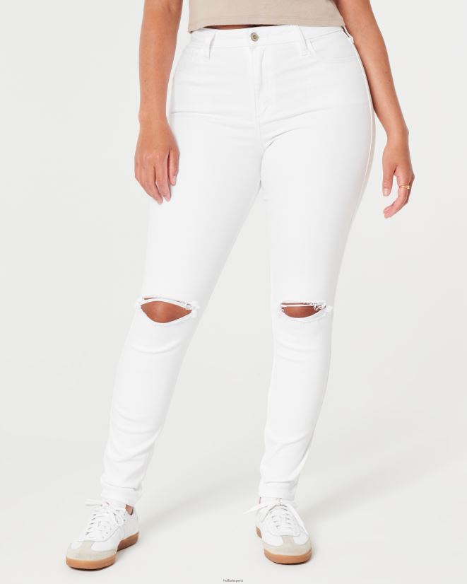 educación física Hollister jeans súper ajustados blancos de tiro alto con curvas blanco rasgado 086N62684 mujer fondos