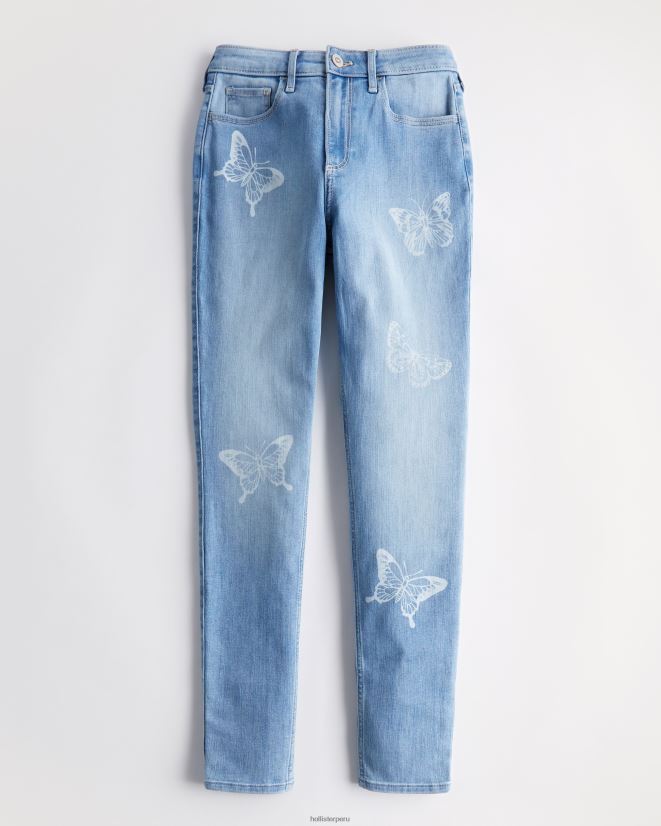 educación física Hollister jeans súper ajustados con cintura alta y lavado medio con estampado de mariposas lavado medio 086N62732 mujer fondos