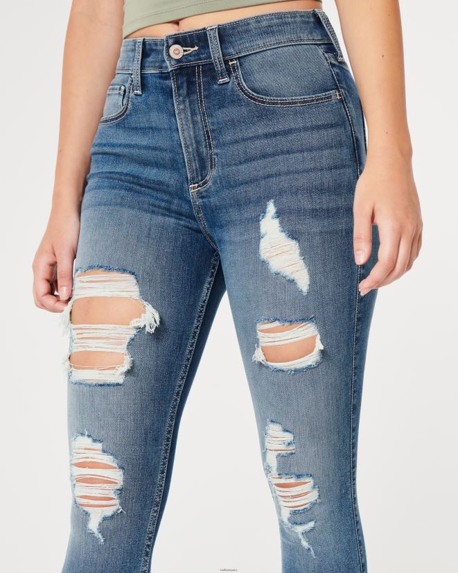 educación física Hollister jeans súper ajustados con cintura alta y rotos con lavado medio lavado medio rasgado 086N62561 mujer fondos