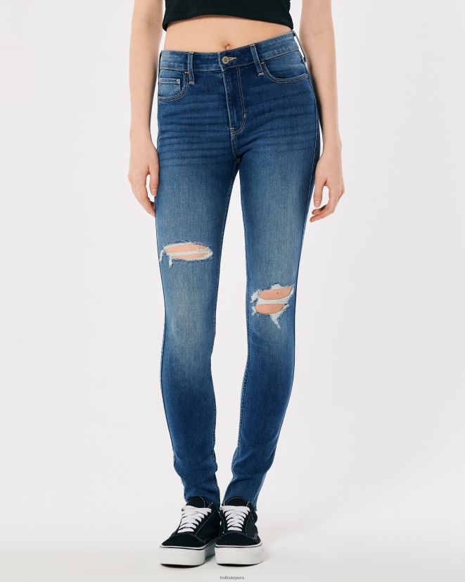 educación física Hollister jeans súper ajustados de tiro alto con rotos y lavado medio lavado medio rasgado 086N62727 mujer fondos