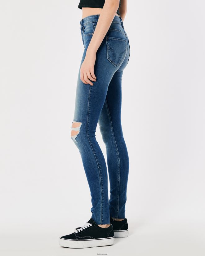 educación física Hollister jeans súper ajustados de tiro alto con rotos y lavado medio lavado medio rasgado 086N62727 mujer fondos