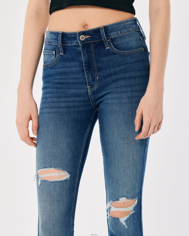 educación física Hollister jeans súper ajustados de tiro alto con rotos y lavado medio lavado medio rasgado 086N62727 mujer fondos