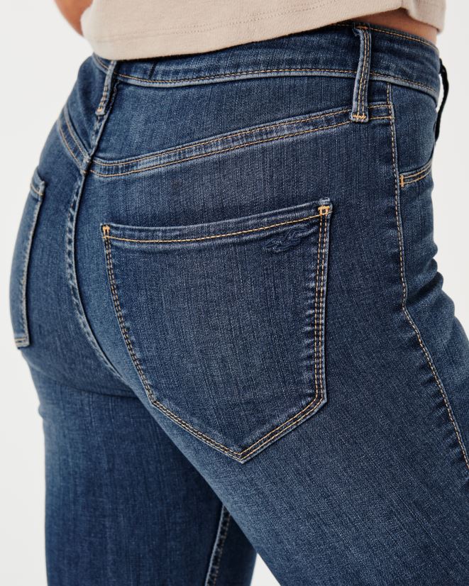 educación física Hollister leggins de mezclilla de tiro alto con lavado medio medio descolorido 086N62537 mujer fondos