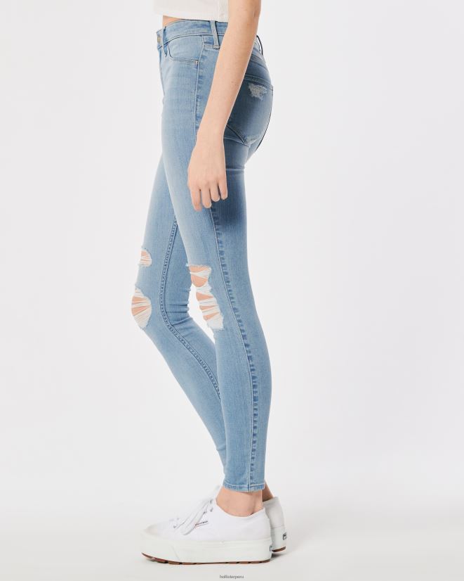 educación física Hollister leggins de mezclilla de tiro alto con rotos y lavado claro rodilla ligera destruir 086N62616 mujer fondos