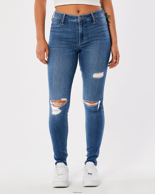 educación física Hollister leggins de mezclilla de tiro alto con rotos y lavado medio lavado medio rasgado 086N62767 mujer fondos
