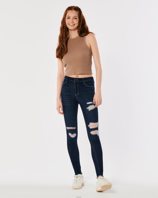 educación física Hollister leggins de mezclilla de tiro alto con rotos y lavado oscuro rodilla oscura destruir 086N62742 mujer fondos