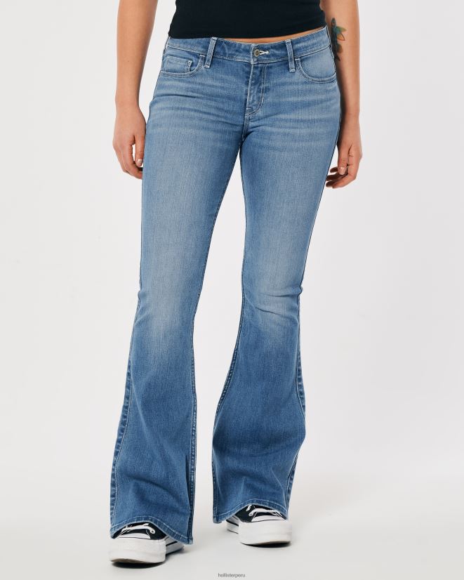 educación física Hollister vaqueros acampanados de tiro bajo con lavado medio lavado medio 086N62516 mujer fondos