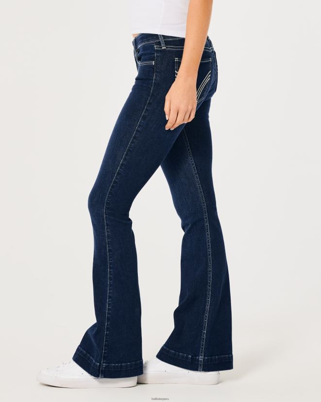 educación física Hollister vaqueros acampanados de tiro bajo con lavado oscuro y costuras en contraste lavado oscuro 086N62681 mujer fondos
