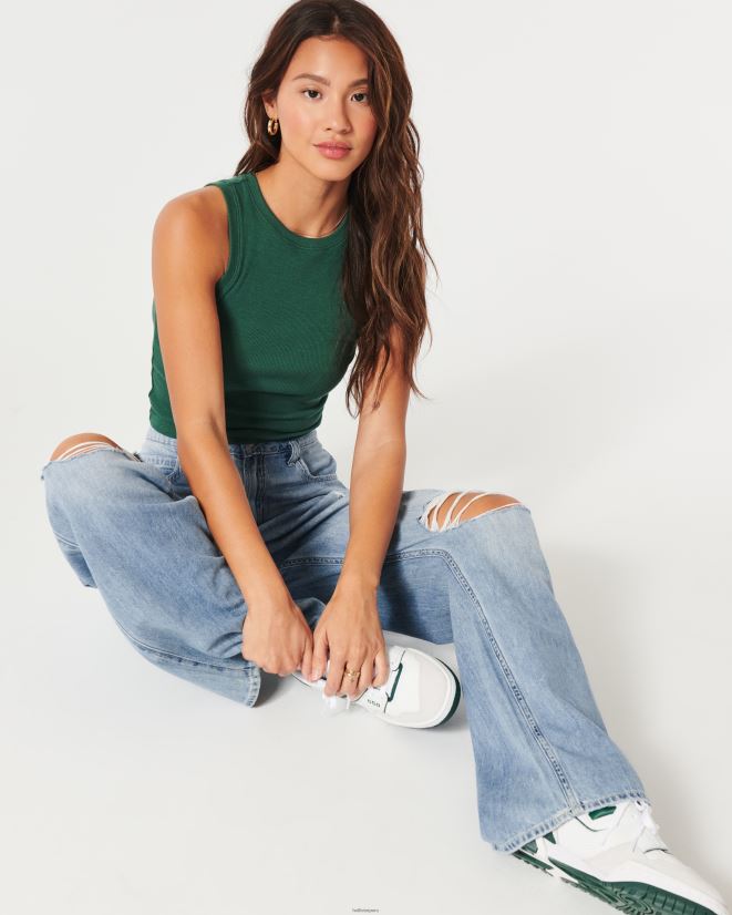 educación física Hollister vaqueros baggy de tiro medio con rotos y tiro superalto lavado claro rasgado 086N62488 mujer fondos