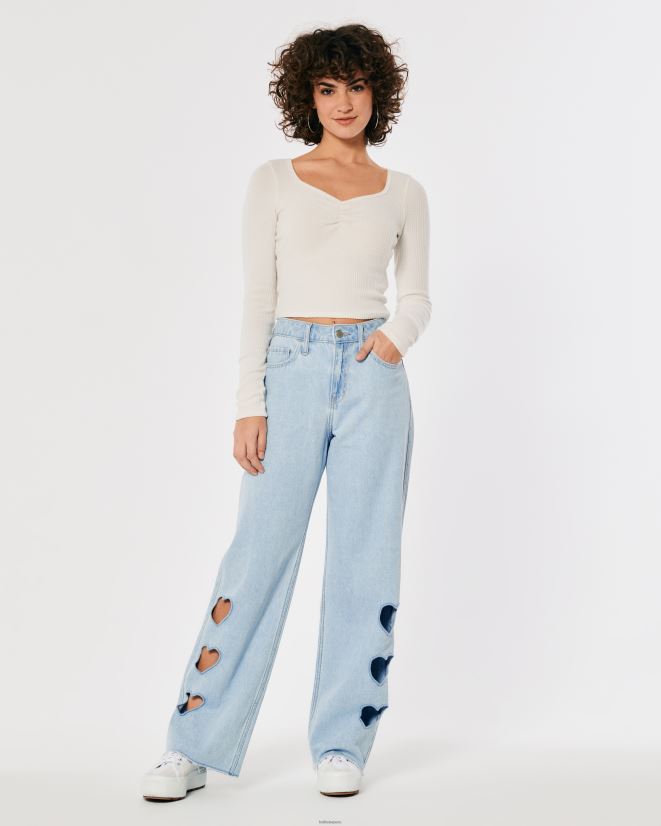 educación física Hollister vaqueros holgados con tiro alto y lavado claro lavado ligero 086N62665 mujer fondos