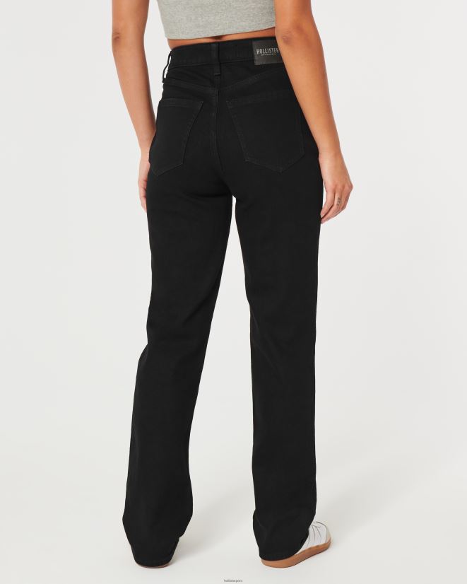 educación física Hollister vaqueros rectos negros de tiro muy alto con rotos de los años 90 rasgado negro 086N62592 mujer fondos