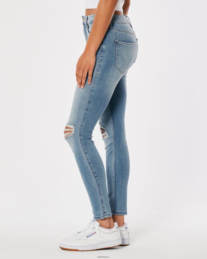 educación física Hollister vaqueros superajustados de tiro alto con lavado claro y rotos luz destruir 086N62701 mujer fondos