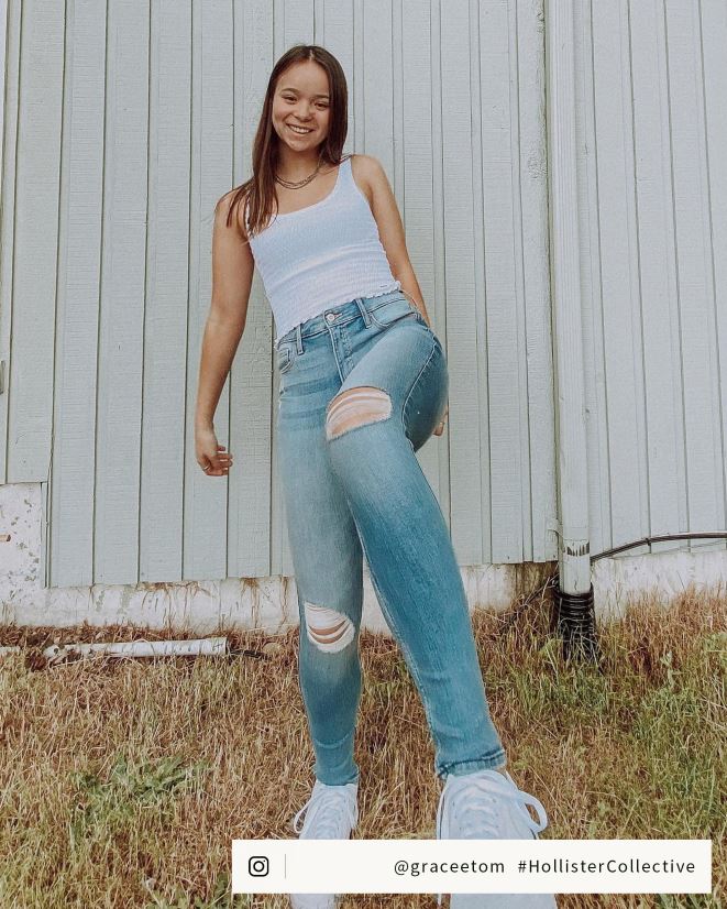 educación física Hollister vaqueros superajustados de tiro alto con lavado claro y rotos luz destruir 086N62701 mujer fondos