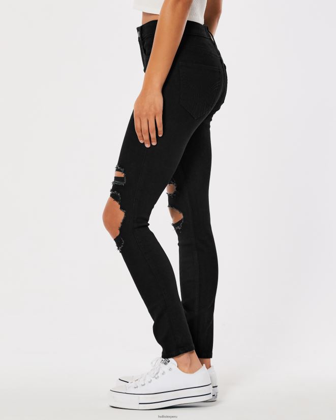 educación física Hollister vaqueros superpitillo negros rotos de tiro alto destruir negro 086N62670 mujer fondos