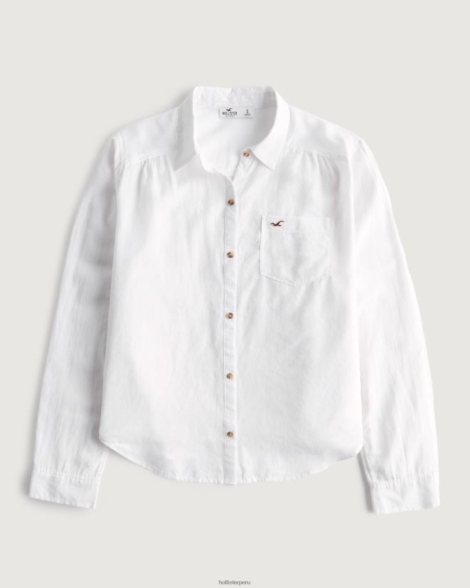 educación física Hollister camisa con botones y logo icónico blanco 086N62345 mujer tapas