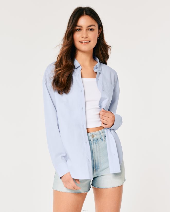 educación física Hollister camisa oversize de popelina azul claro 086N62163 mujer tapas