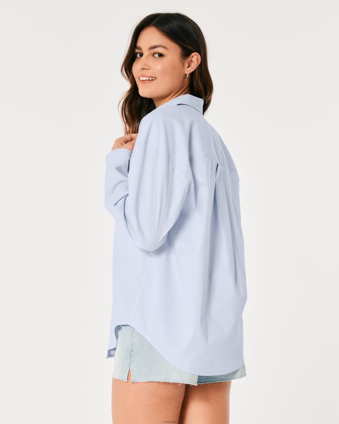 educación física Hollister camisa oversize de popelina azul claro 086N62163 mujer tapas