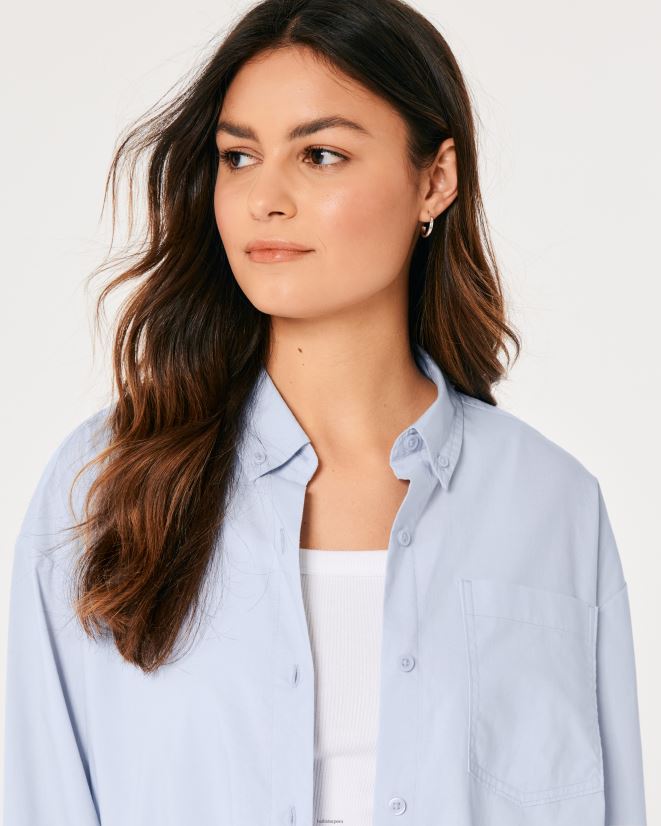 educación física Hollister camisa oversize de popelina azul claro 086N62163 mujer tapas