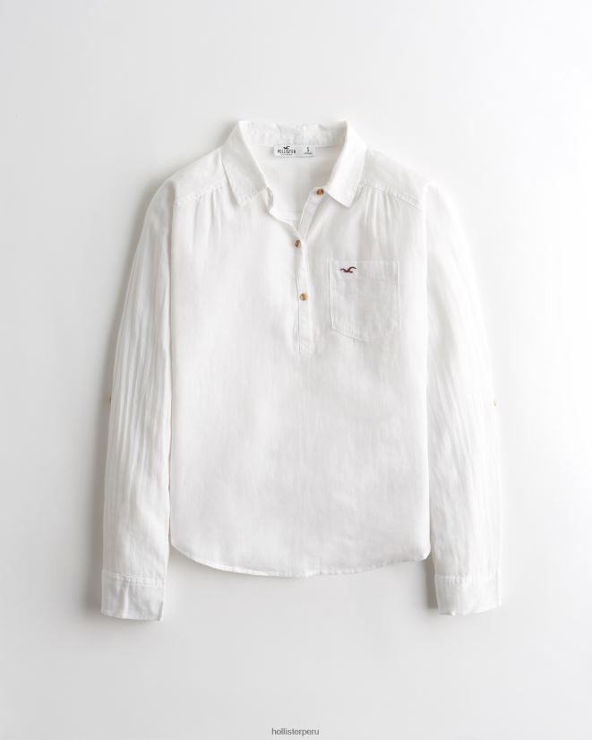 educación física Hollister camisa popover fácil de algodón ligero blanco 086N62302 mujer tapas