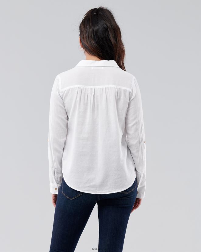 educación física Hollister camisa popover fácil de algodón ligero blanco 086N62302 mujer tapas